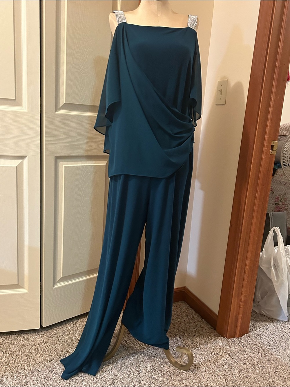 MSK Teal Wide-Leg Jumpsuit with Glitter Shoulder Straps